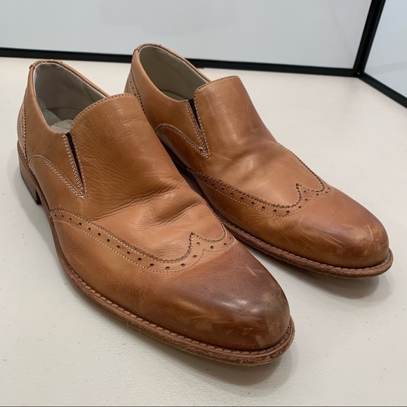 Perry Ellis Mens Wingtip Two Tone Brown Slide On Loafer Dress Shoes Size 10 M. - Picture 1 of 11